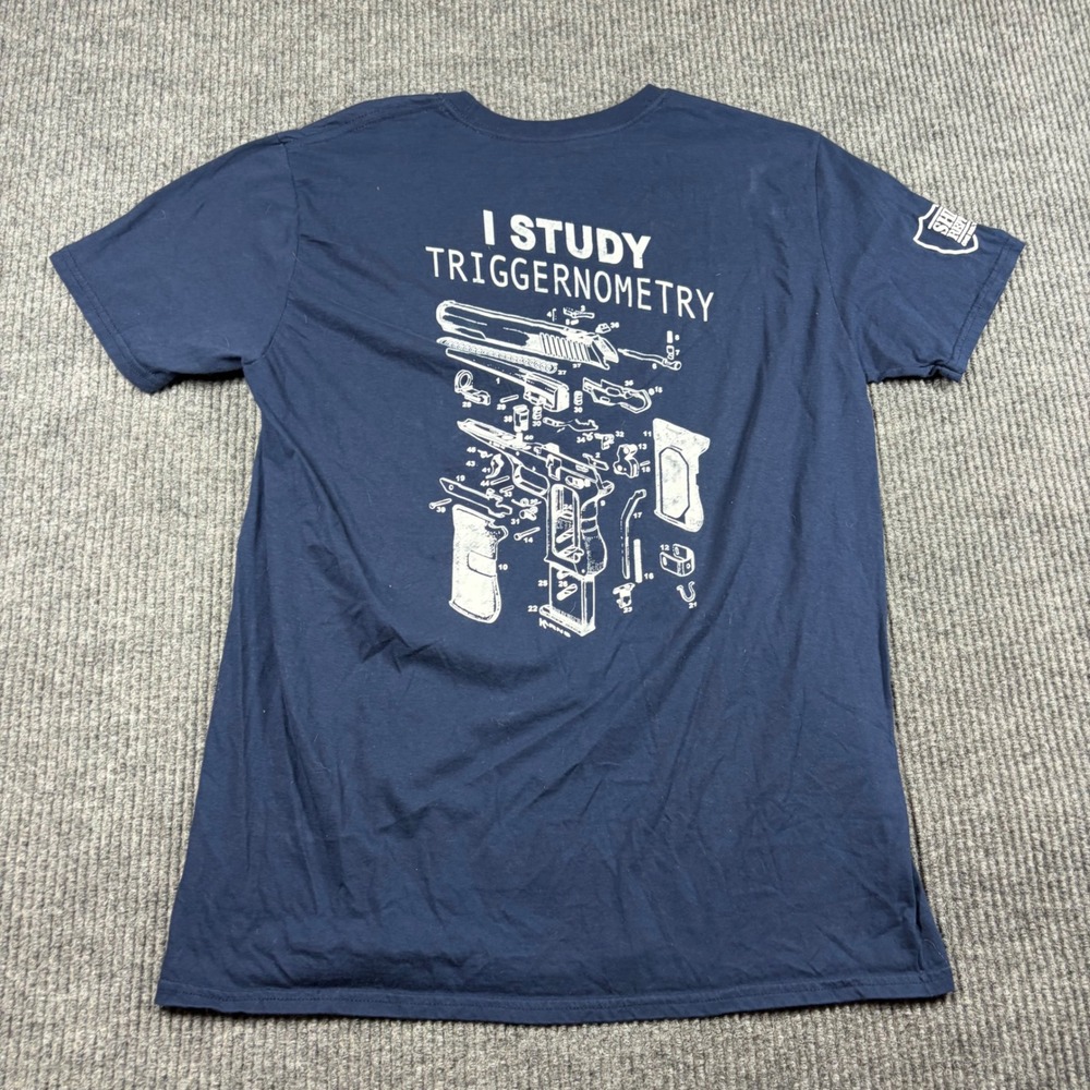 Shield Republic Shirt Mens L Navy Blue I Study Triggernometry Graphic T-Shirt L